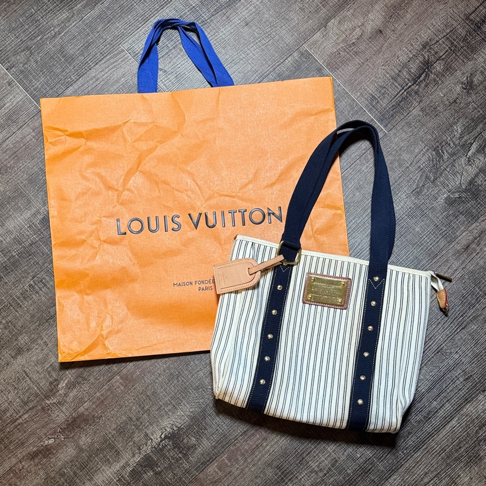 Louis Vuitton Antigua Cloth Navy and Off-White Striped Tote
